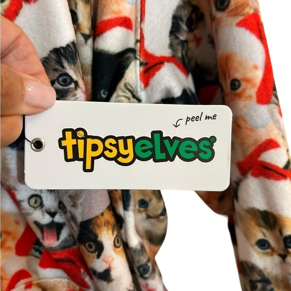 Tipsy Elves Meowy Catmus Jumpsuit Kittens Fleece Christmas Onesie Size Med NWT - Picture 11 of 14